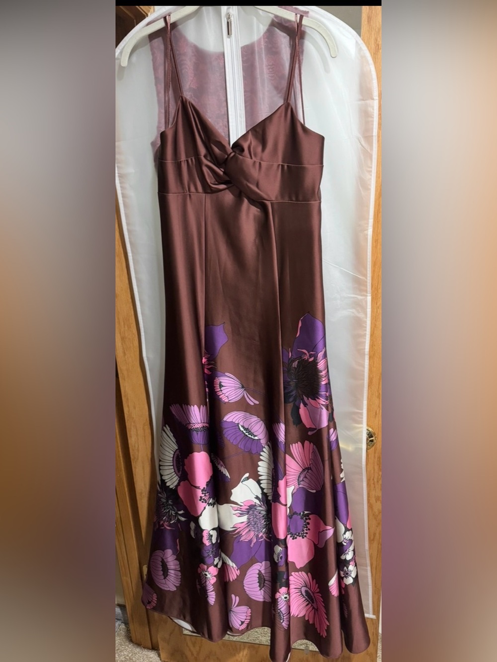 NWOT Express Satin Floral Twist Front Maxi Slip Dress Spaghetti Straps Size M - Picture 6 of 9